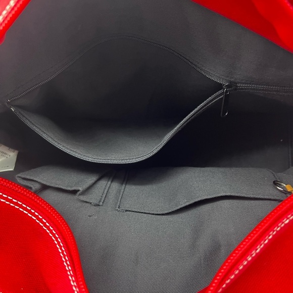 Burberry Red Canvas Tote with Plaid Accents and Top Zipper - Picture 13 of 16